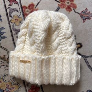 Michael Kors Access Cable Knit Cap Hat Beanie Cream Retail $58 New